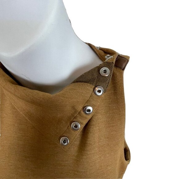 Ralph Lauren Sport‎ Snap Leather Mock Neck Tan Ponte Dress Size S - Picture 4 of 7